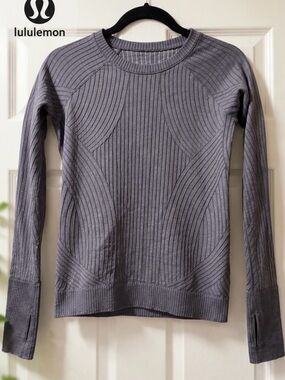 Lululemon Rest less pullover Ribbed Long Sleeve Top Gray Size 6